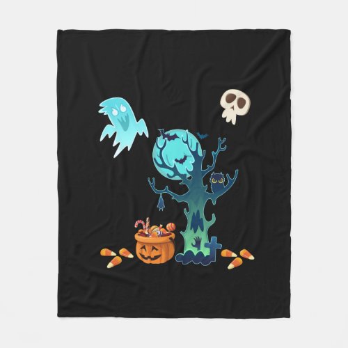 Halloween Spooky Creepy Ghosts Bats Skulls  Candy Fleece Blanket