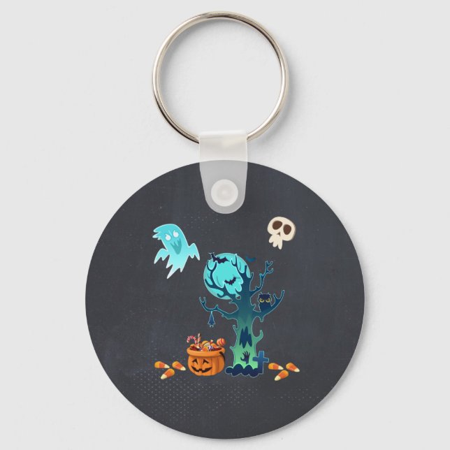 Halloween Spooky Creepy Ghosts Bats Skulls & Candy Keychain (Front)