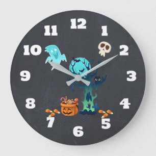 Halloween Spooky Creepy Ghosts Bats Skulls & Candy Large Clock