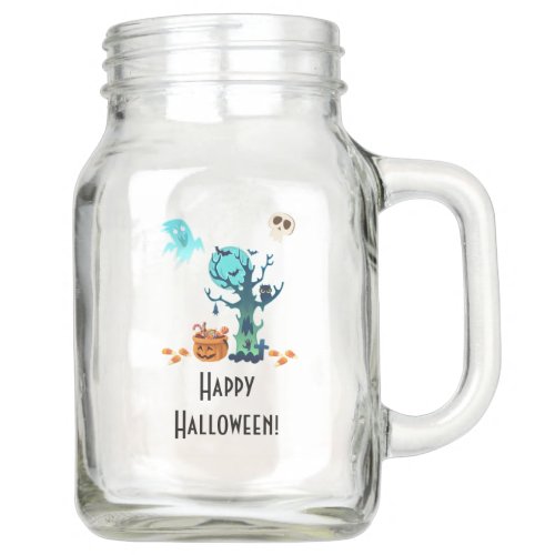 Halloween Spooky Creepy Ghosts Bats Skulls  Candy Mason Jar