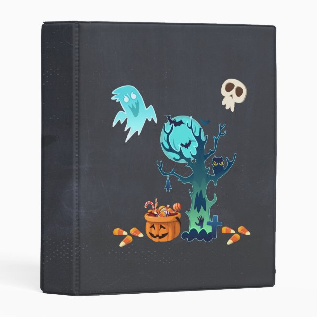 Halloween Spooky Creepy Ghosts Bats Skulls & Candy Mini Binder (Front/Spine)