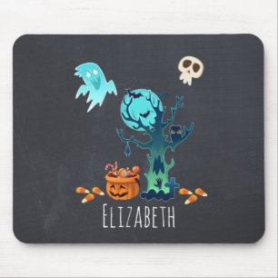 Halloween Spooky Creepy Ghosts Bats Skulls & Candy Mouse Pad