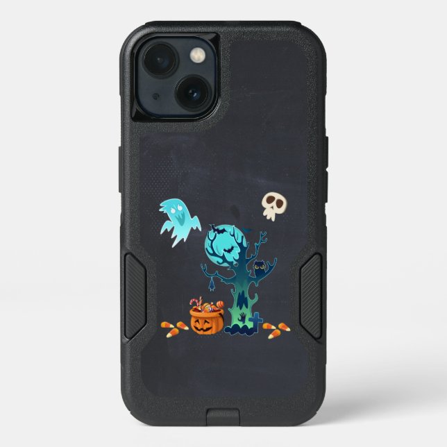 Halloween Spooky Creepy Ghosts Bats Skulls & Candy Otterbox iPhone Case (Back)