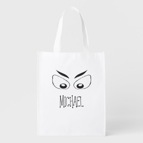Halloween Spooky Cute Black and White Eyes Grocery Bag