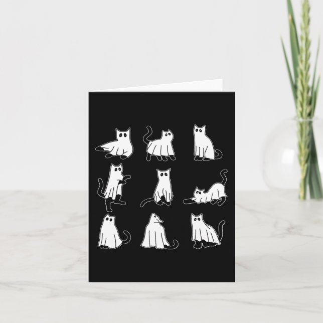 Halloween Spooky Cute Black Cats Kitty Ghosts Fall Card (Front)