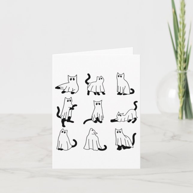 Halloween Spooky Cute Black Cats Kitty Ghosts Fall Card (Front)