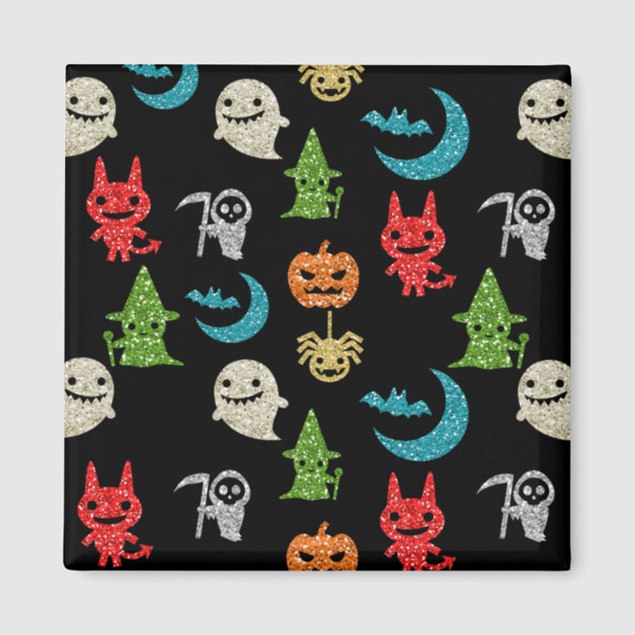 Halloween Spooky Cute Characters Glitter Collage Fridge Magnet