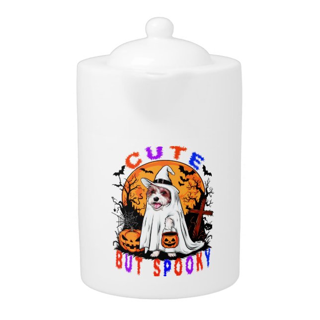 Halloween Spooky Cute Dog Artwork For Pet Lovers Teapot (Front)