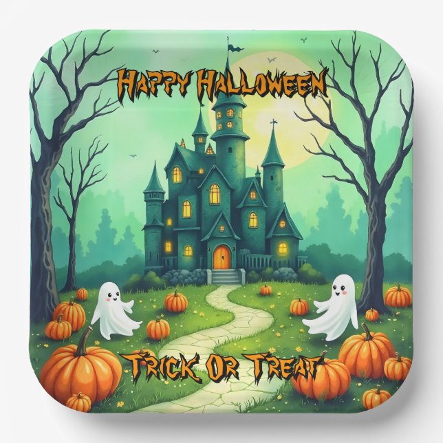 Halloween Spooky Cute Modern Collection Paper Plates (Front)
