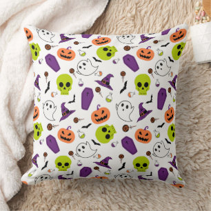 Halloween spooky cute pattern zombies skulls witch throw pillow