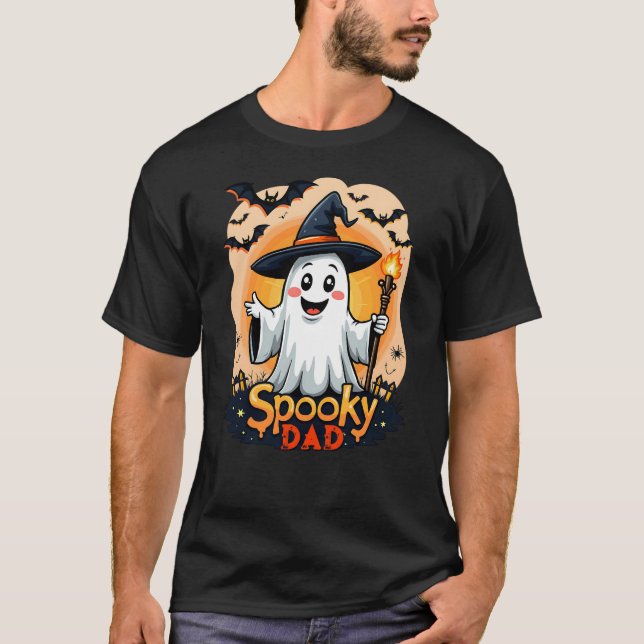 Halloween Spooky Dad Ghost With Hat Customizable  T-Shirt (Front)