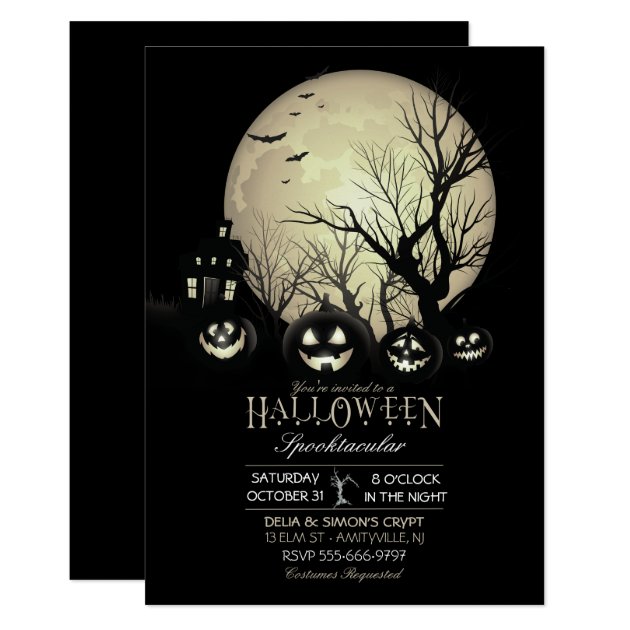 Halloween Spooky Dark Full Moon Jack O Lantern Invitation