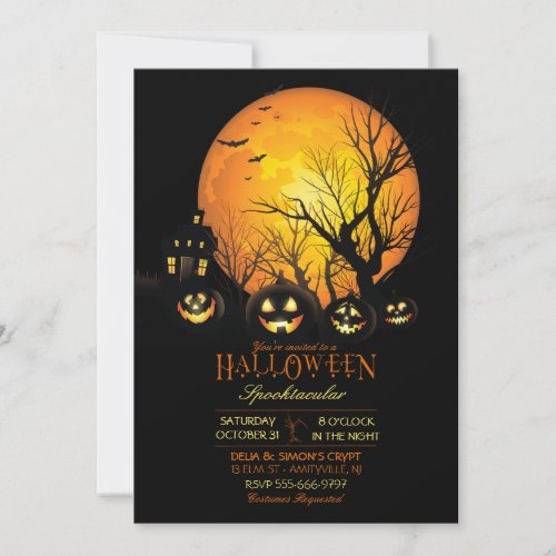 Halloween Spooky Dark Full Moon Jack O Lantern Invitation