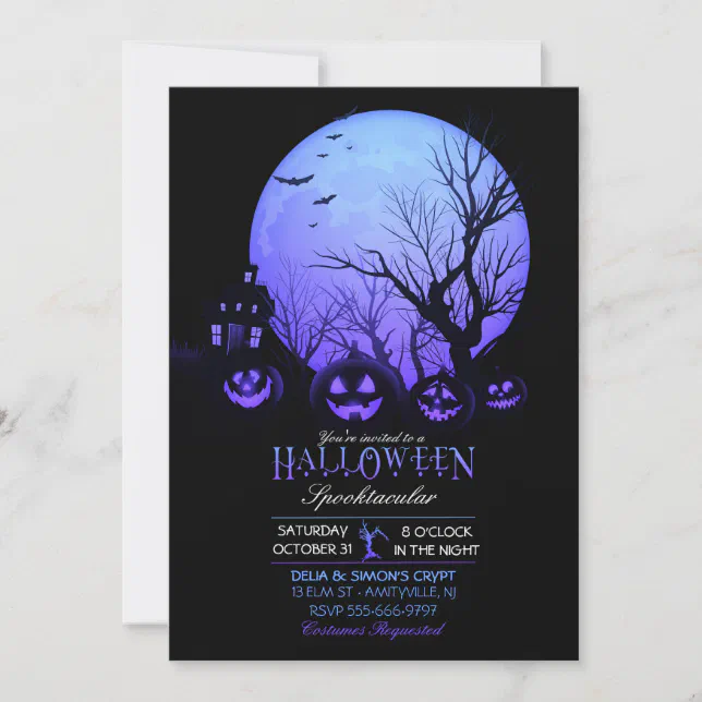 Halloween Spooky Dark Full Moon Jack O Lantern Invitation | Zazzle