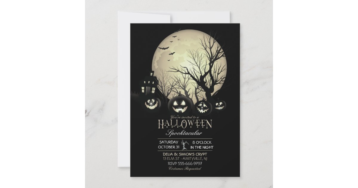 Halloween Spooky Dark Full Moon Jack O Lantern Invitation | Zazzle