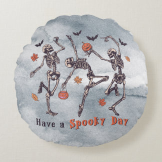 Halloween Spooky Day Skeleton 2 Sided Round Pillow