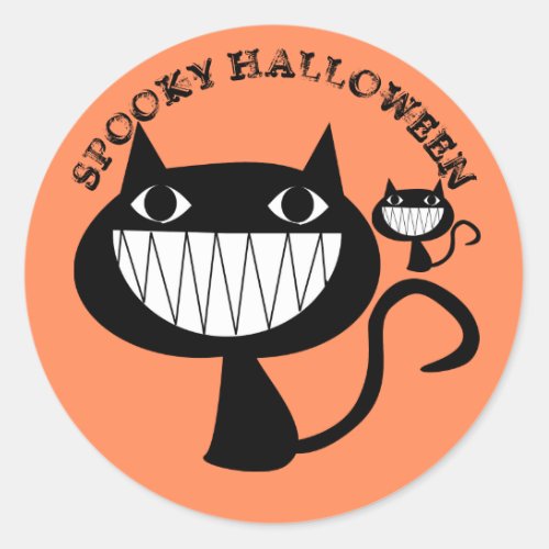 Halloween Spooky Evil Black Smiling Cat Party Classic Round Sticker