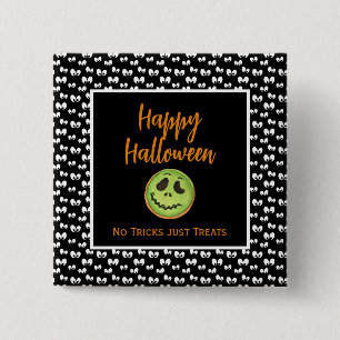 Halloween spooky eyes green cookie no tricks button