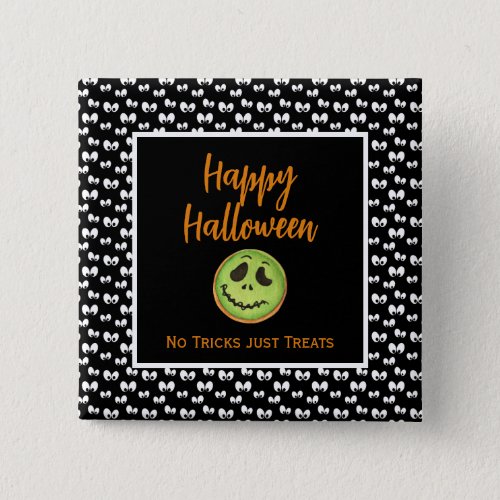 Halloween spooky eyes green cookie no tricks button