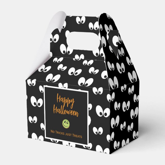 Halloween spooky eyes green cookie no tricks favor boxes (Front Side)