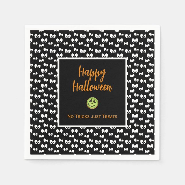 Halloween spooky eyes green cookie no tricks napkins (Front)