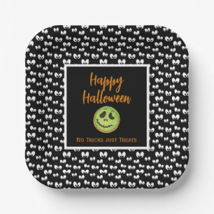 Halloween spooky eyes green cookie no tricks paper plates