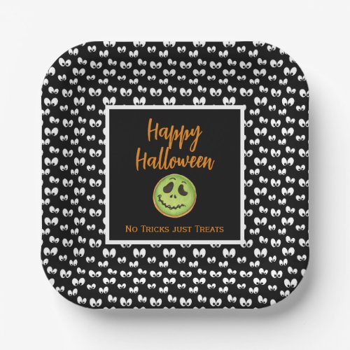 Halloween spooky eyes green cookie no tricks paper plates