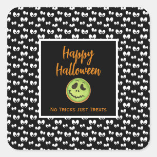 Halloween spooky eyes green cookie no tricks square sticker
