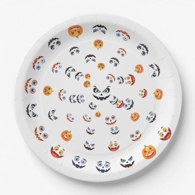 Halloween Spooky Face Pattern Paper Plates (Front)