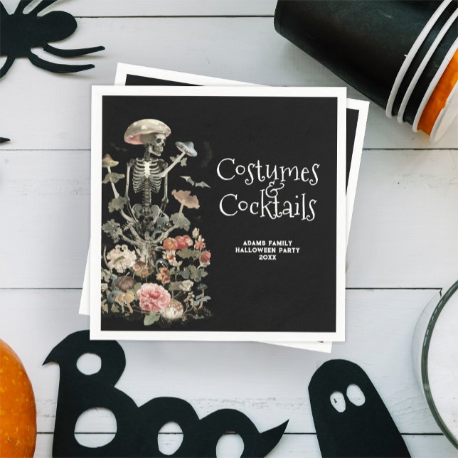 Halloween Spooky Floral Costume & Cocktails Black Napkins (Creator Uploaded)