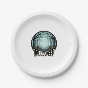 Halloween Spooky Forest Vintage Engraving Design_1 Paper Plates