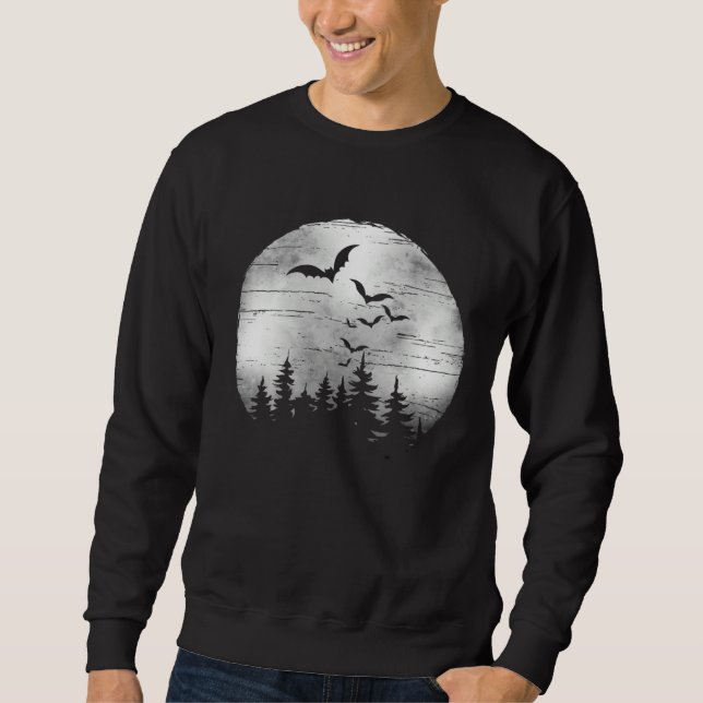 Halloween Spooky Full Moon The Woods & Bats Sweatshirt (Front)