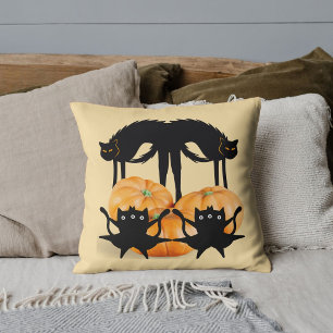 Halloween Spooky Funny Black Cat Pumpkin Custom Throw Pillow
