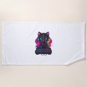 Halloween Spooky Gamer Cat Beach Towel