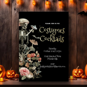 Halloween Spooky Garden Costume & Cocktails Black Foil Invitation