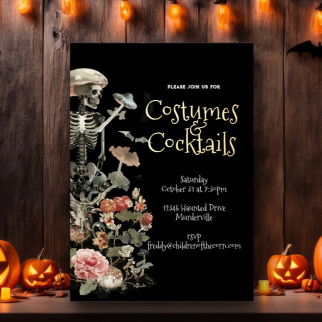 Halloween Spooky Garden Costume & Cocktails Black Foil Invitation (Creator Uploaded)