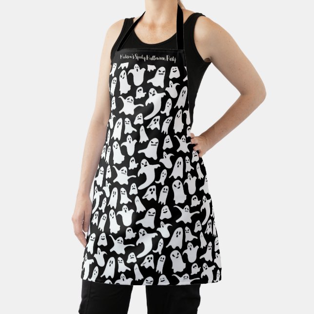 Halloween spooky ghost black party apron (Insitu)