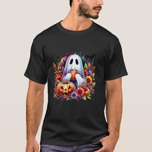 Halloween Spooky Ghost Hot Chocolate Scary Pumpkin T-Shirt (Front)