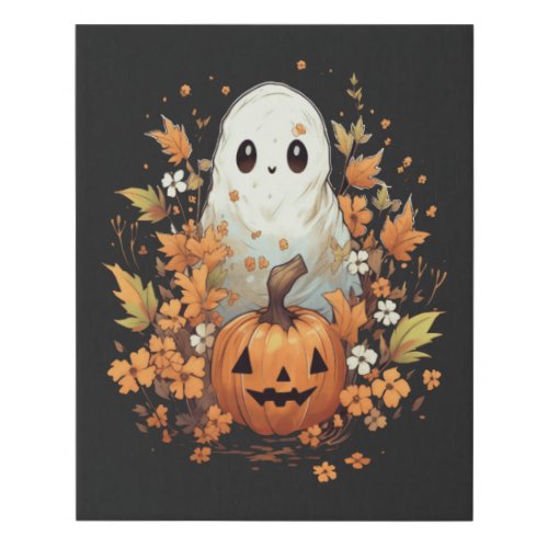 Halloween Spooky Ghost Pumpkin Faux Canvas Print