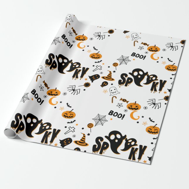 Halloween Spooky Ghost Wrapping Paper (Unrolled)