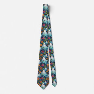 Halloween Spooky Ghosts and Flowers Neck Tie