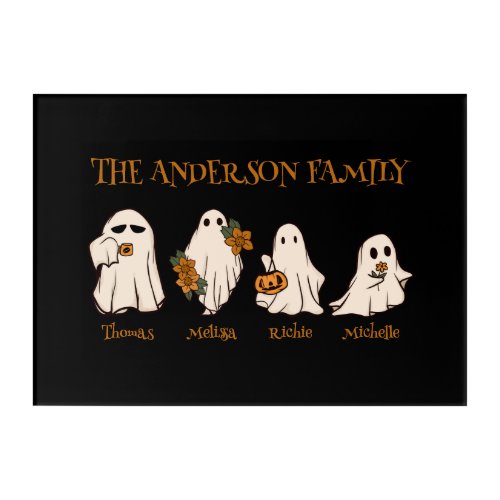 Halloween Spooky Ghosts Family Custom Names Black Acrylic Print