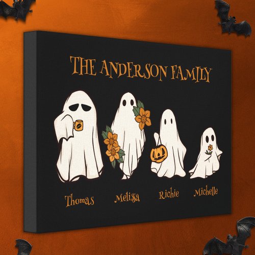 Halloween Spooky Ghosts Family Custom Names Black Canvas Print