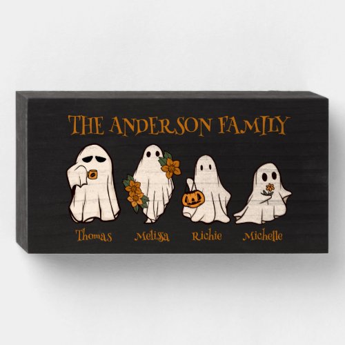 Halloween Spooky Ghosts Family Custom Names Black Wooden Box Sign