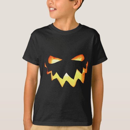 Halloween Spooky Glowing Pumpkin Face Black Kids T_Shirt