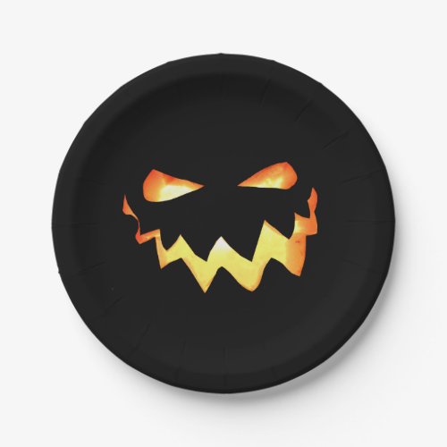 Halloween Spooky Glowing Pumpkin Face Black Paper Plates