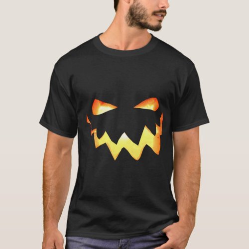 Halloween Spooky Glowing Pumpkin Face Black T_Shirt