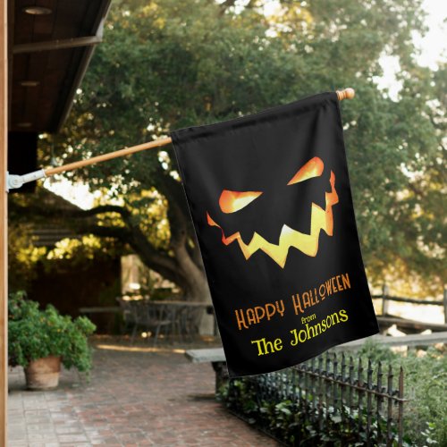 Halloween Spooky Glowing Pumpkin Face House Flag