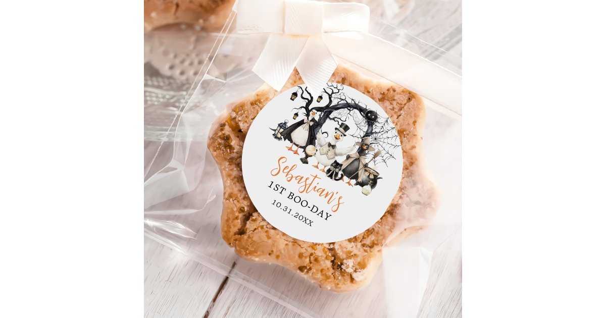 Halloween Spooky Goose 1st Birthday Party Classic Round Sticker | Zazzle