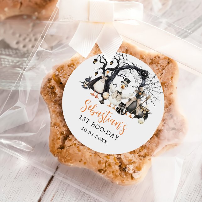 Halloween Spooky Goose 1st Birthday Party Classic Round Sticker (Creator Uploaded)